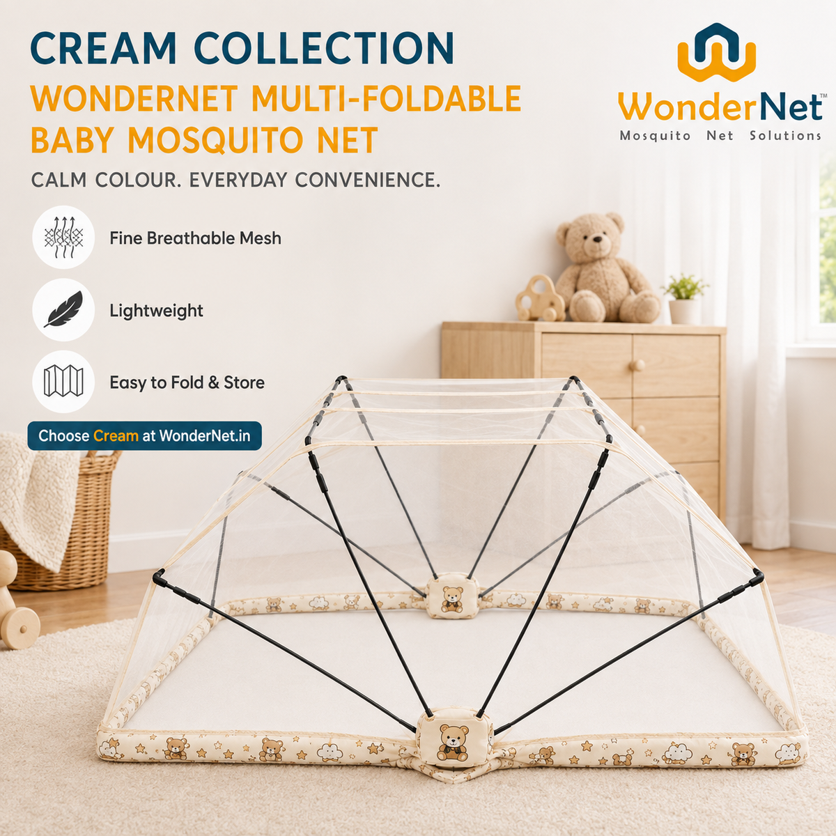 WonderNet Baby Mosquito Net: | Easy to Setup | Easy to Fold | Easy to Store | Easy to Carry |