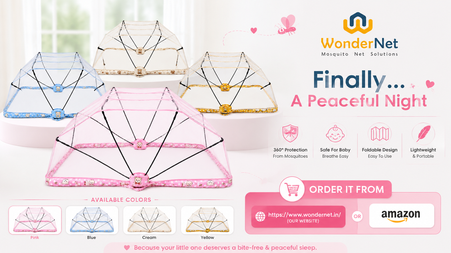 WonderNet Baby Mosquito Net: | Easy to Setup | Easy to Fold | Easy to Store | Easy to Carry |