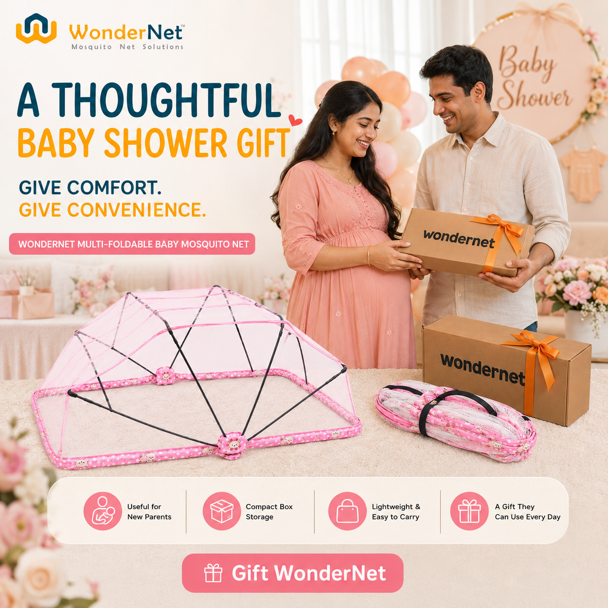 WonderNet Baby Mosquito Net: | Easy to Setup | Easy to Fold | Easy to Store | Easy to Carry |