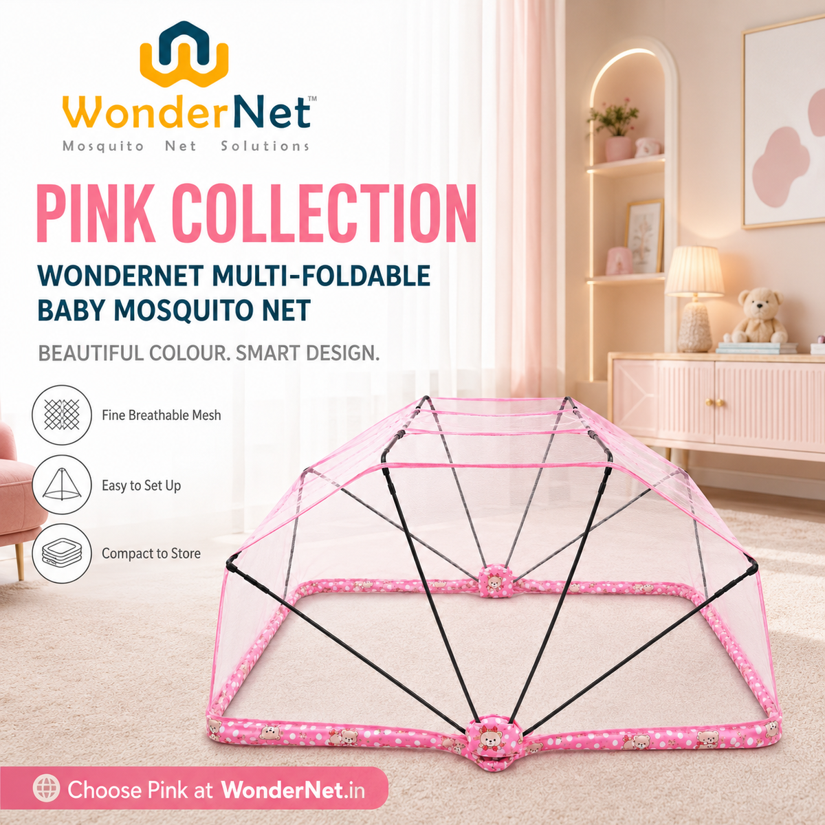 WonderNet Baby Mosquito Net: | Easy to Setup | Easy to Fold | Easy to Store | Easy to Carry |