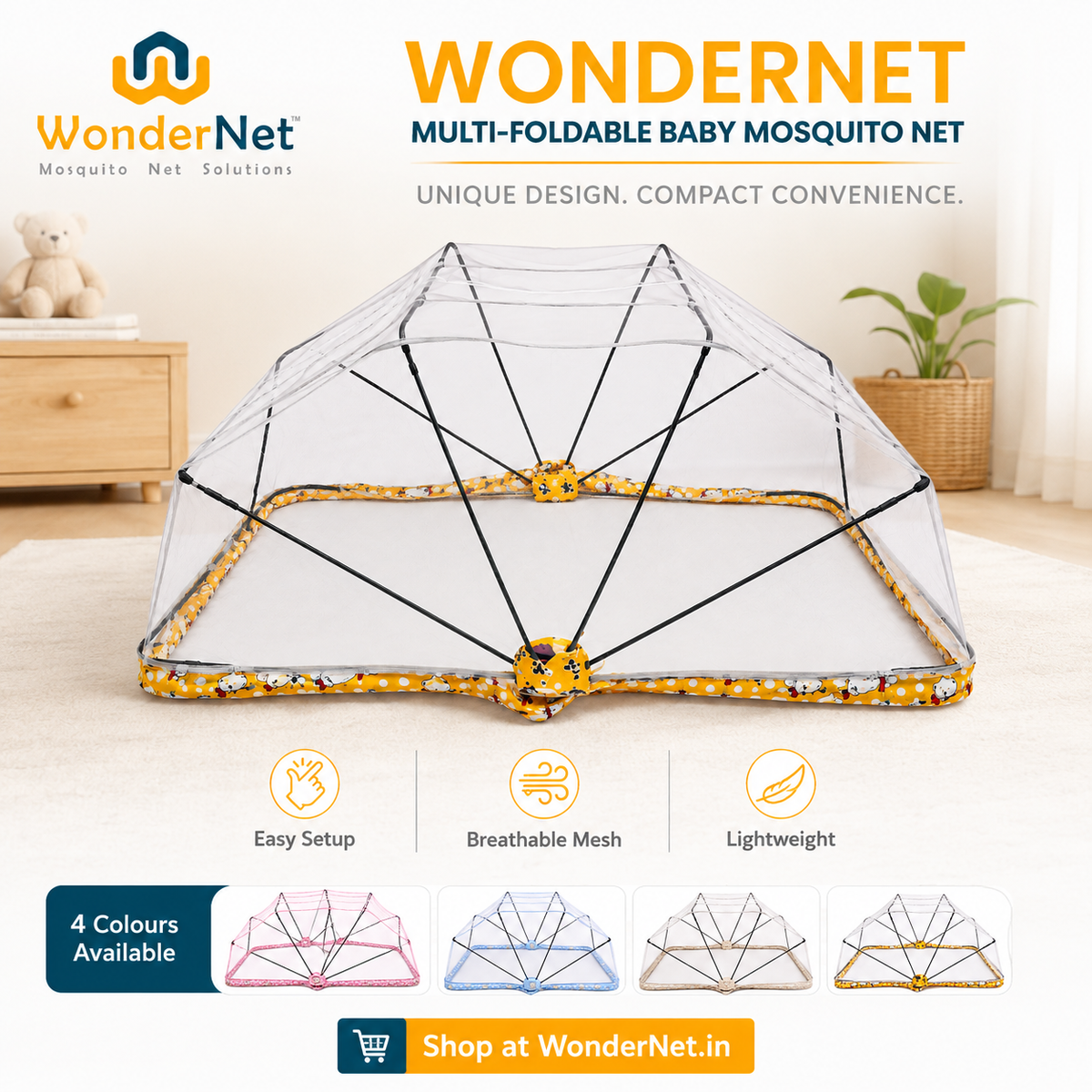 WonderNet Baby Mosquito Net: | Easy to Setup | Easy to Fold | Easy to Store | Easy to Carry |