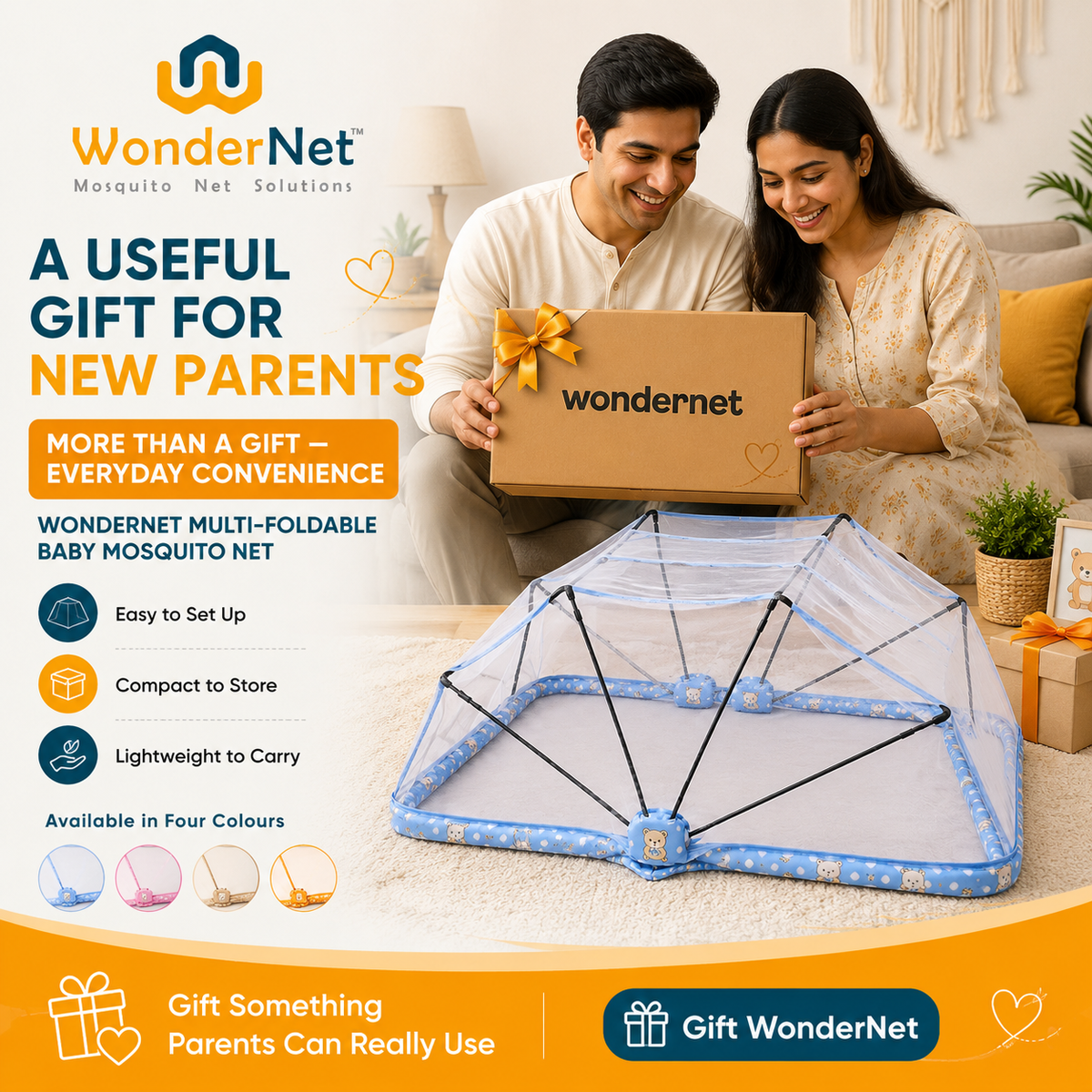 WonderNet Baby Mosquito Net: | Easy to Setup | Easy to Fold | Easy to Store | Easy to Carry |