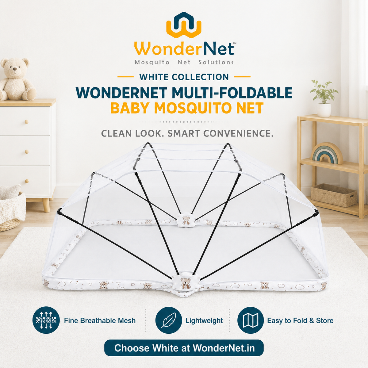 WonderNet Baby Mosquito Net: | Easy to Setup | Easy to Fold | Easy to Store | Easy to Carry |